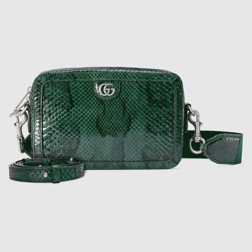 Umhängetasche aus Pythonleder mit Doppel G in dunkelgrün | GUCCI® DE