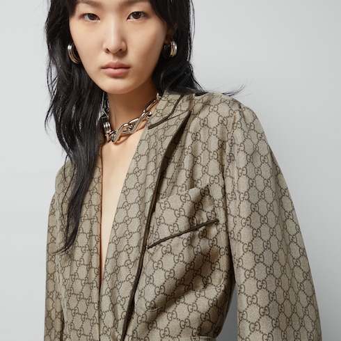 Bluse aus Seide mit GG Supreme-Print