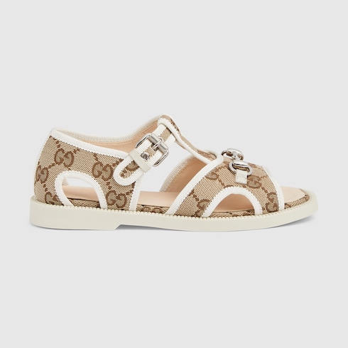 Children s Horsebit sandal in beige and ebony GG canvas GUCCI IE