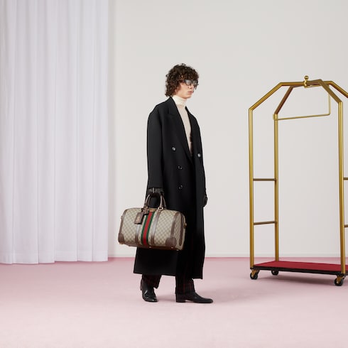 〔GUCCI SAVOY〕ミディアム ダッフルバッグ Gucci Savoy〕ミディアム ダッフルバッグ ・ベージュ＆エボニー