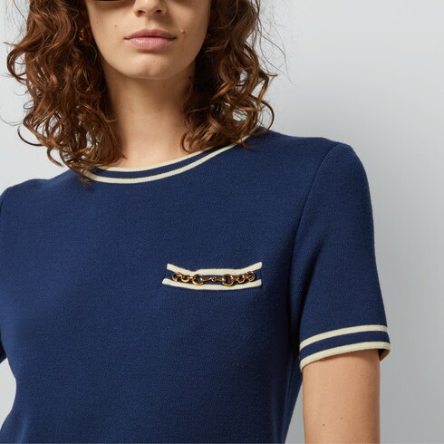 Wool dress with Horsebit in blue GUCCI Canada