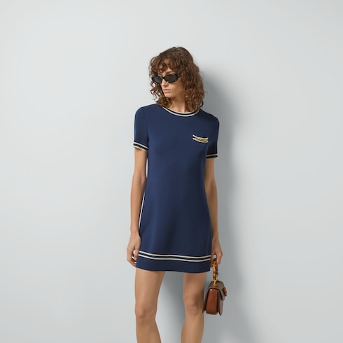 Wool dress with Horsebit in blue GUCCI US