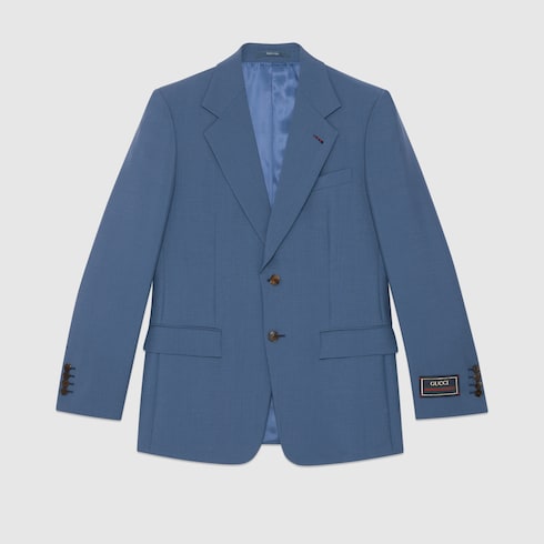 Élégante veste en laine mohair avec étiquette en bleu | GUCCI® Canada