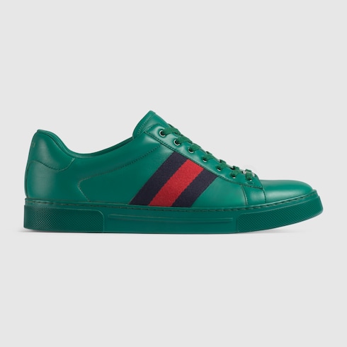 Men's Gucci Ace sneaker with Web in green leather | GUCCI® US