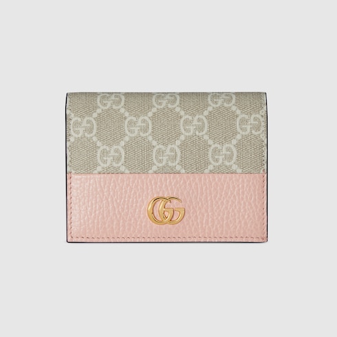 GG Marmont card case wallet in light pink leather and Supreme