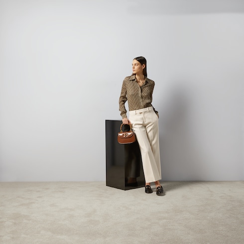 Chemise en soie à imprimé damier GG