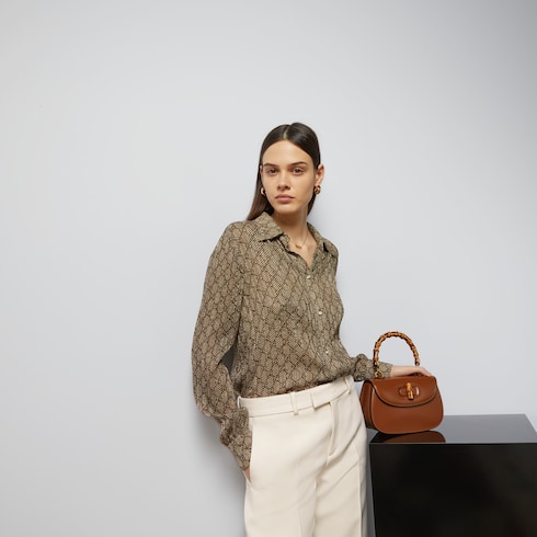 GG damier print silk shirt