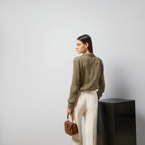 Chemise en soie à imprimé damier GG