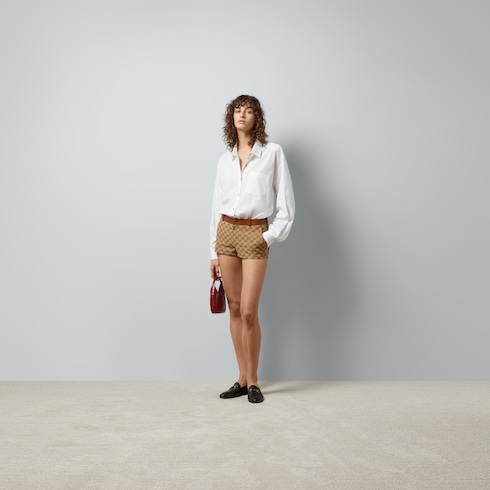 Short en toile GG avec finitions en cuir