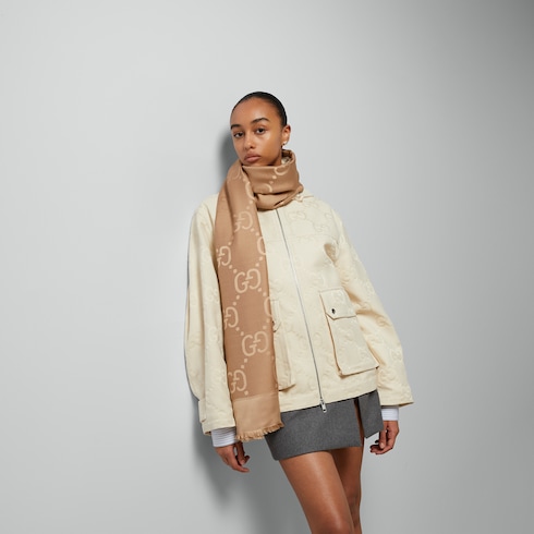 Châle en jacquard de laine et soie GG