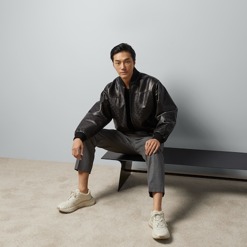Chaqueta bomber de piel con GG en relieve