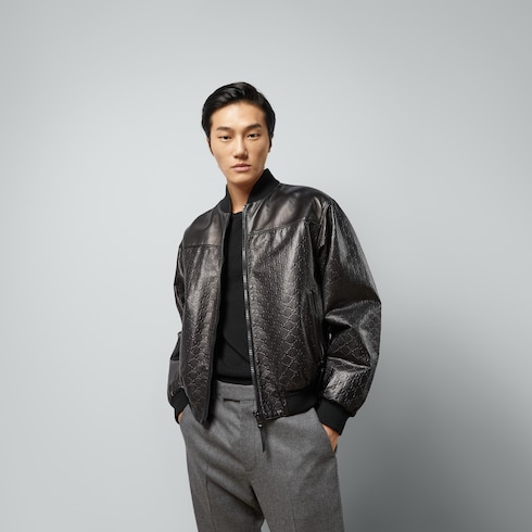 Blouson aviateur en cuir GG embossé