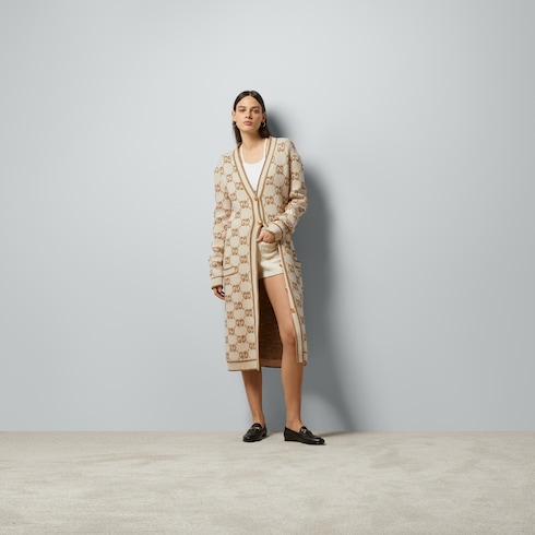 Cárdigan de punto de jacquard de rizo de lana con GG