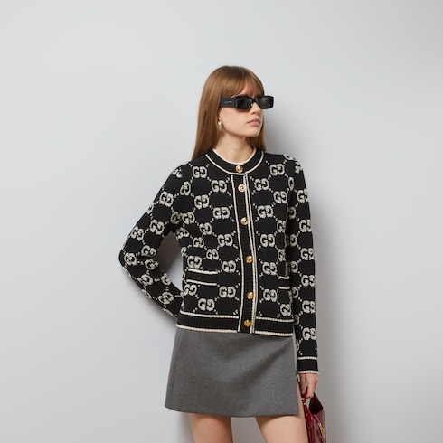 Cardigan aus Wollbouclé mit GG Jacquard