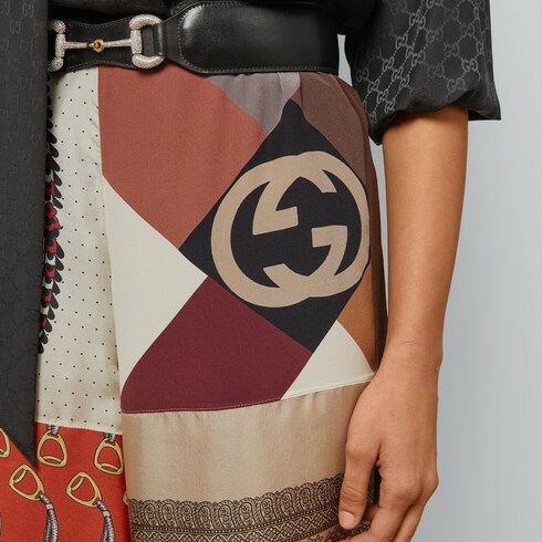 Heritage patchwork print silk trousers