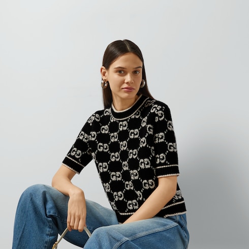 Haut en jacquard de laine bouclée GG