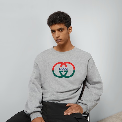 Cotton jersey printed sweatshirt in grey | GUCCI® Canada