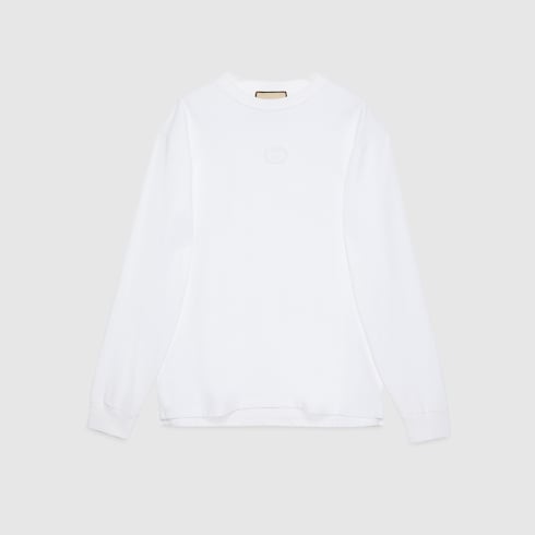 Cotton jersey long-sleeved T-shirt in off white | GUCCI® US