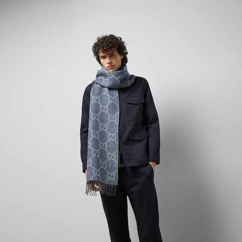 Gg jacquard store knitted scarf silver