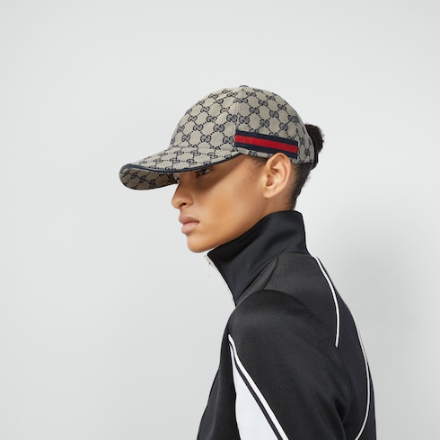 Original GG canvas baseball hat with Web in Blue Beige Undefined | GUCCI® SI