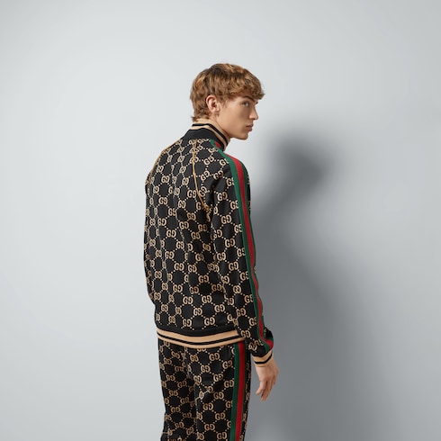 GG jersey cotton jacket in black and camel | GUCCI® US