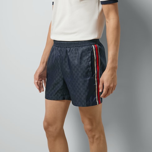 GG jacquard nylon swim shorts in blue GUCCI US