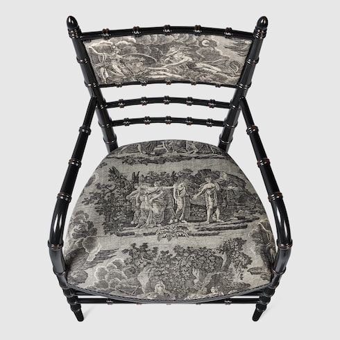 Sedia Chiavarina con stampa toile de jouy e poggiabraccia