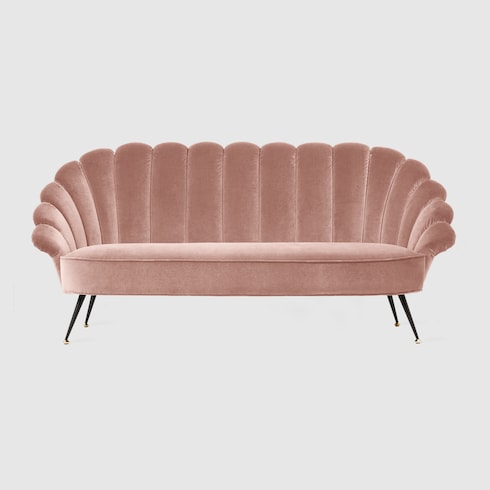 Baby pink velvet online sofa