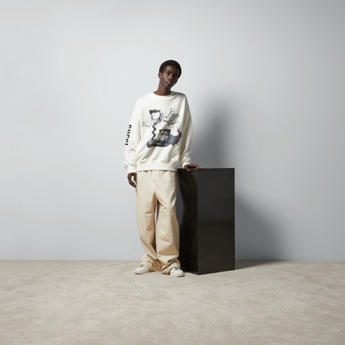 Felpa in cotone con stampa Gucci heritage