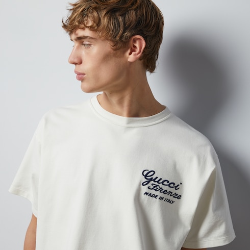 Cotton jersey T-shirt with embroidery in off white