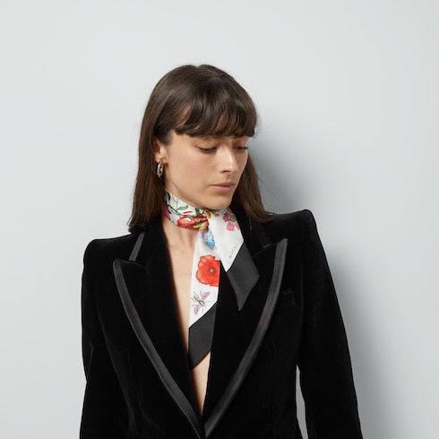 Printed silk twill neck bow