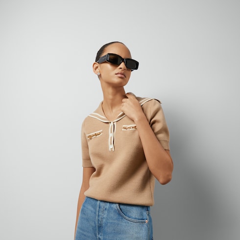 Wool polo shirt with Horsebit
