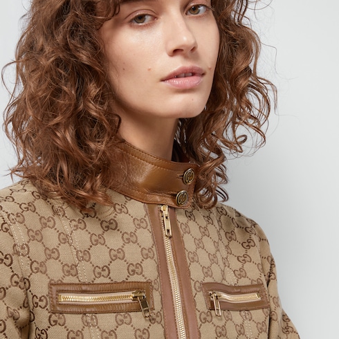 Jacke aus GG Canvas mit Lederbesatz