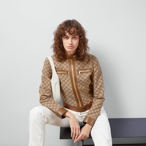 Jacke aus GG Canvas mit Lederbesatz