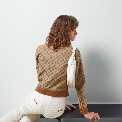 Veste en toile GG avec finitions en cuir
