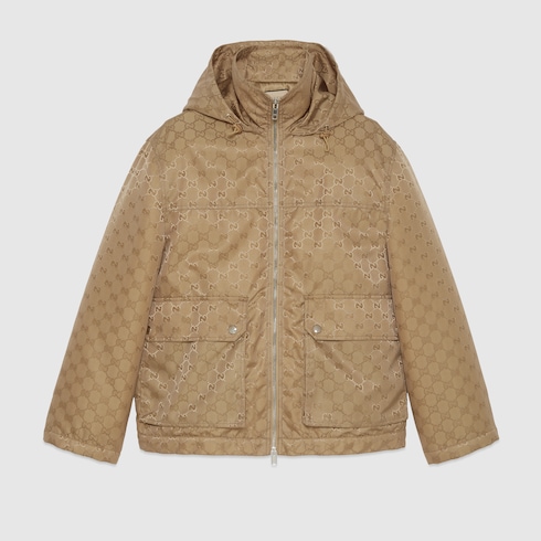 GG nylon canvas padded jacket in brown | GUCCI® US