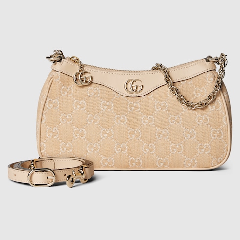 Sac paule Ophidia motif GG petite taille en denim beige clair