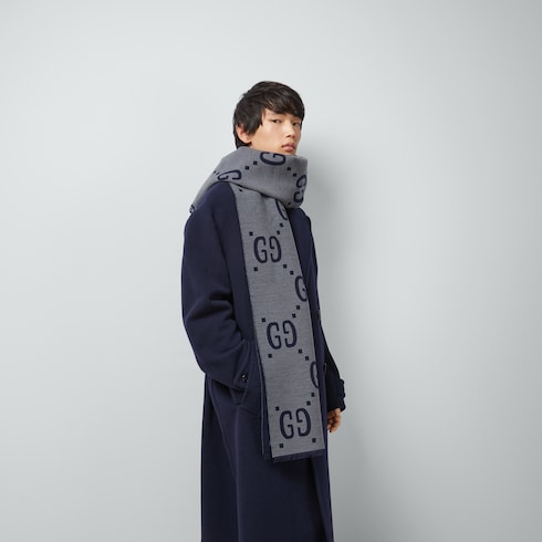 Sciarpa in lana e seta jacquard con motivo GG