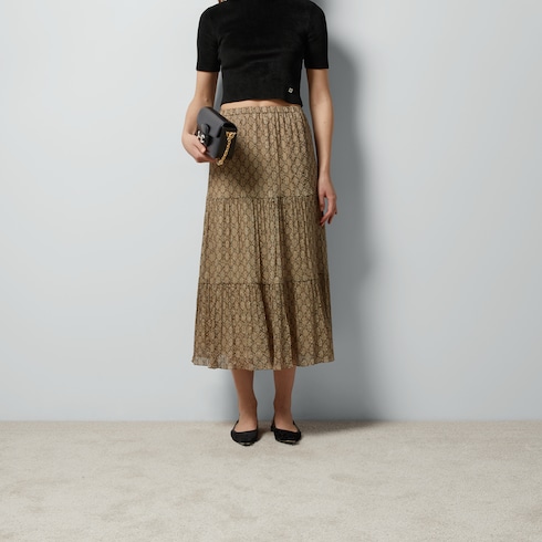 GG damier print silk skirt Detail 5