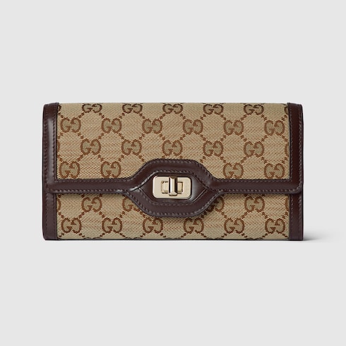 Gucci Luce continental wallet in beige and ebony canvas | GUCCI® Canada