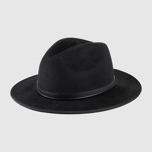 Chapeau en laine avec détail cuir