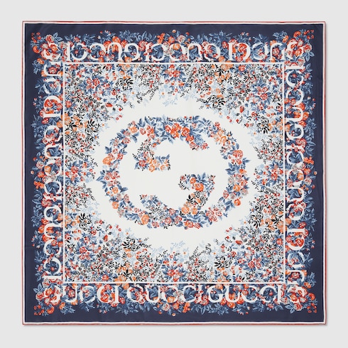 Gucci Interlocking G floral print silk carré