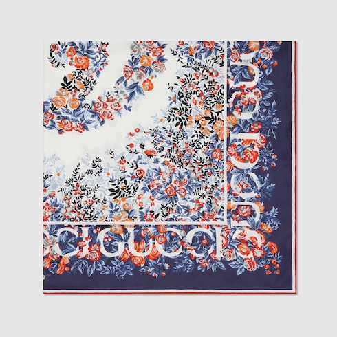 Gucci Interlocking G floral print silk carré