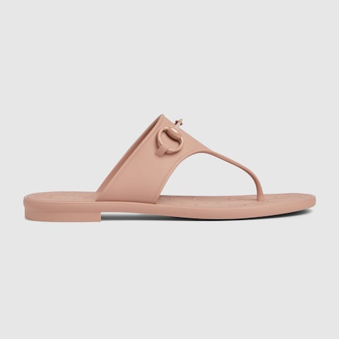 Women s thong sandal with Horsebit in brown rubber GUCCI