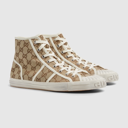 Sneaker alta uomo con motivo GG in tessuto GG beige ed ebano GUCCI Italia