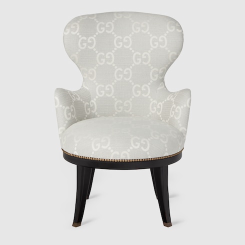 GG jacquard armchair in light grey and white fabric | GUCCI® US