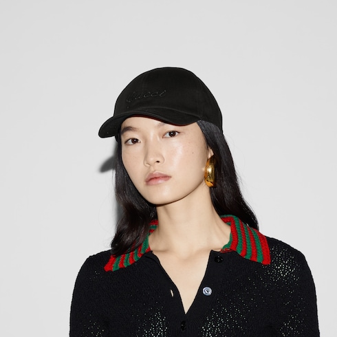 Cotton baseball hat with embroidery in black | GUCCI® US