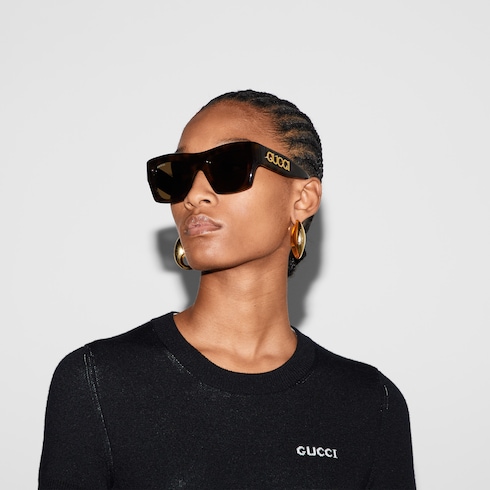 Square frame sunglasses in tortoiseshell | GUCCI® CA