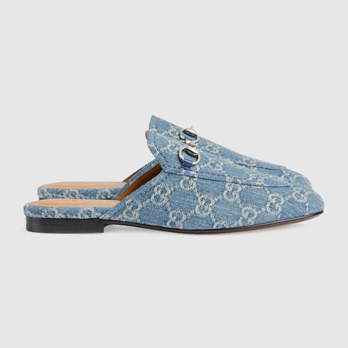 Women s Princetown slipper in light blue and ivory denim GUCCI