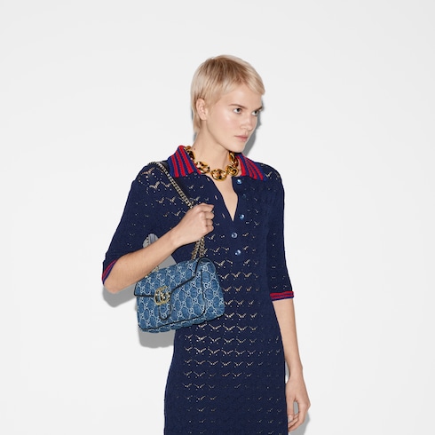 Borsa a spalla GG Marmont in denim GG blu GUCCI Italia